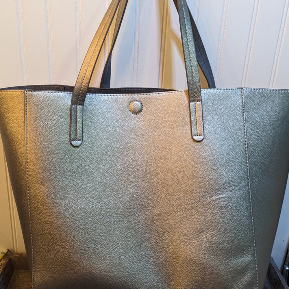 Women's Metallic Beige Large Fashion Tote with Magnetic Closure